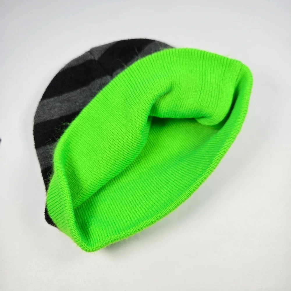 Realtree Beanie Hat Mens Striped Black Grey Neon Green Embroidered Logo OSFM‎